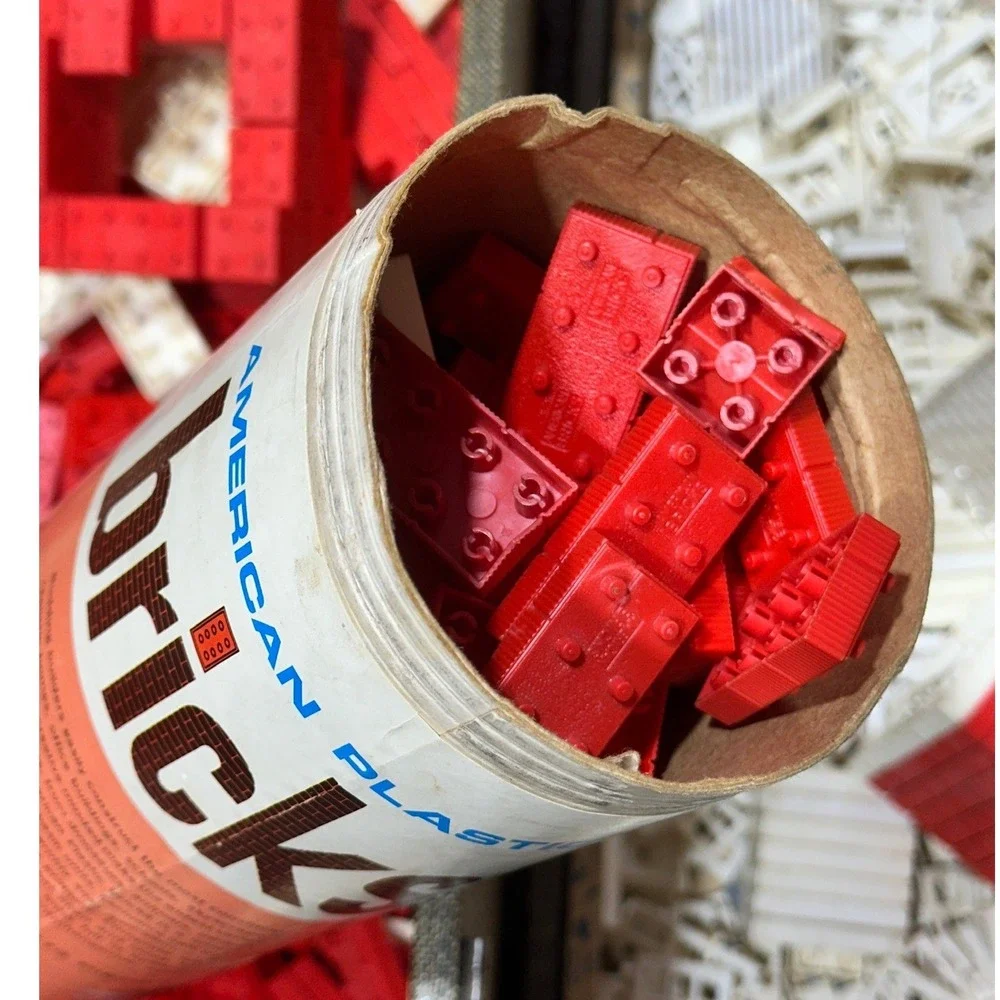 Halsam American Plastic Bricks Vintage Red White Building Block Set No 715 Lot